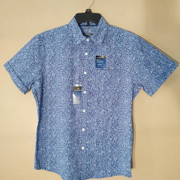 APT. 9 PREMIER FLEX UNTUCKED STANDARD FIT MEN SHORT SLEEVE CASUAL DRESS SHIRT- S - Picture 3 of 6